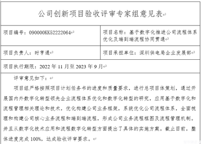 深圳供電局基于數(shù)字化推進(jìn)公司流程體系優(yōu)化及端到端流程協(xié)同貫通管理項(xiàng)目