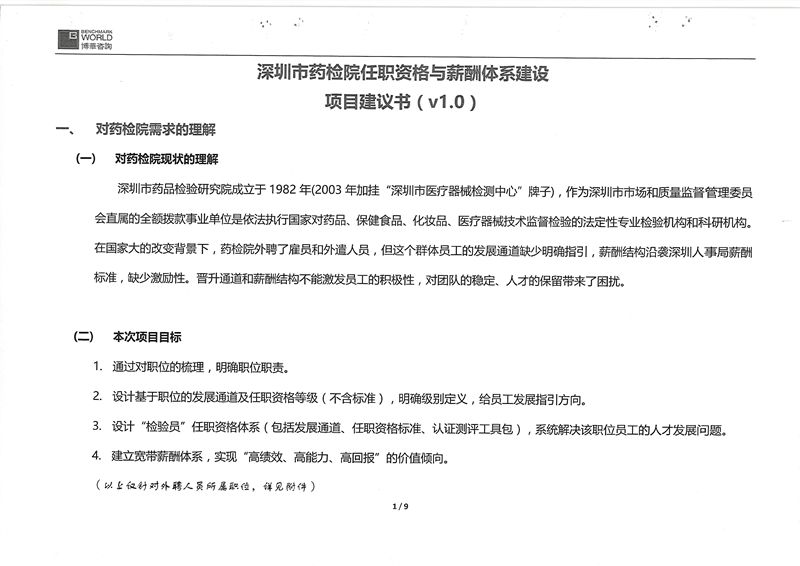 深圳藥檢院任職資格與薪酬體系建設(shè)項(xiàng)目